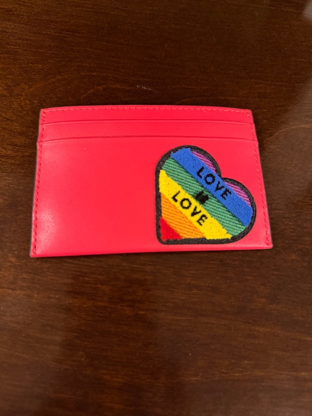 Furla Hot Pink Cardholder with Rainbow Love Heart
